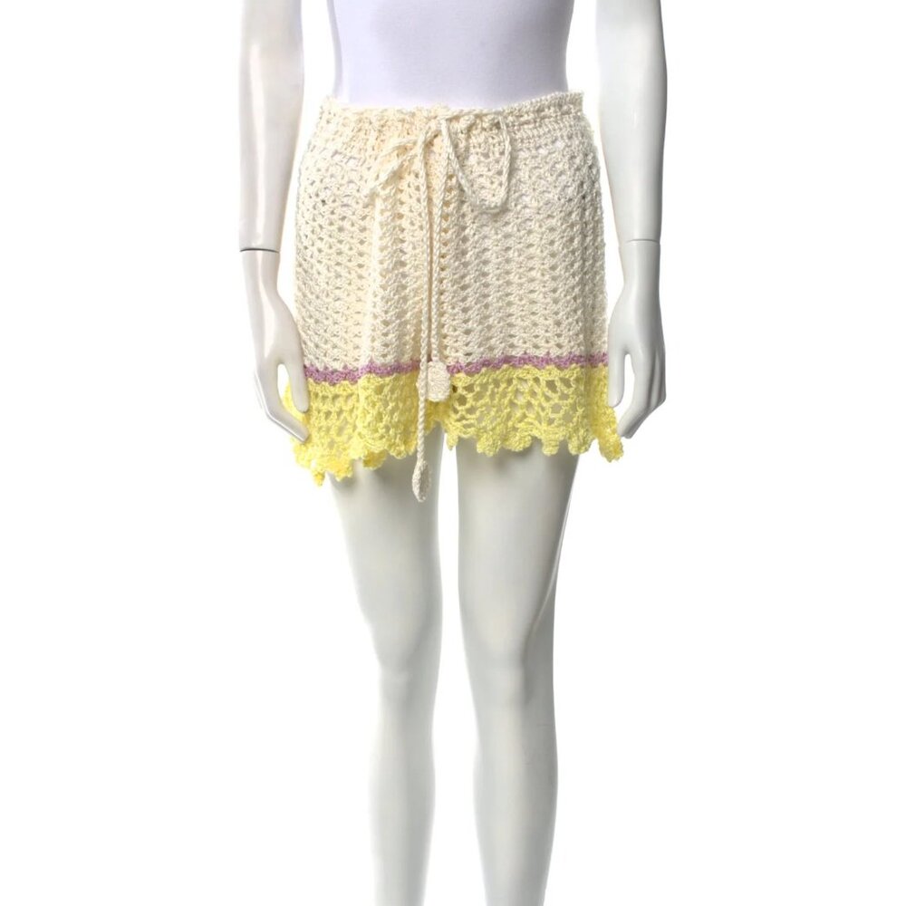 Andreeva High Rise Cotton Crochet Mini Shorts, Resort Wear, Size Medium - Picture 2 of 7